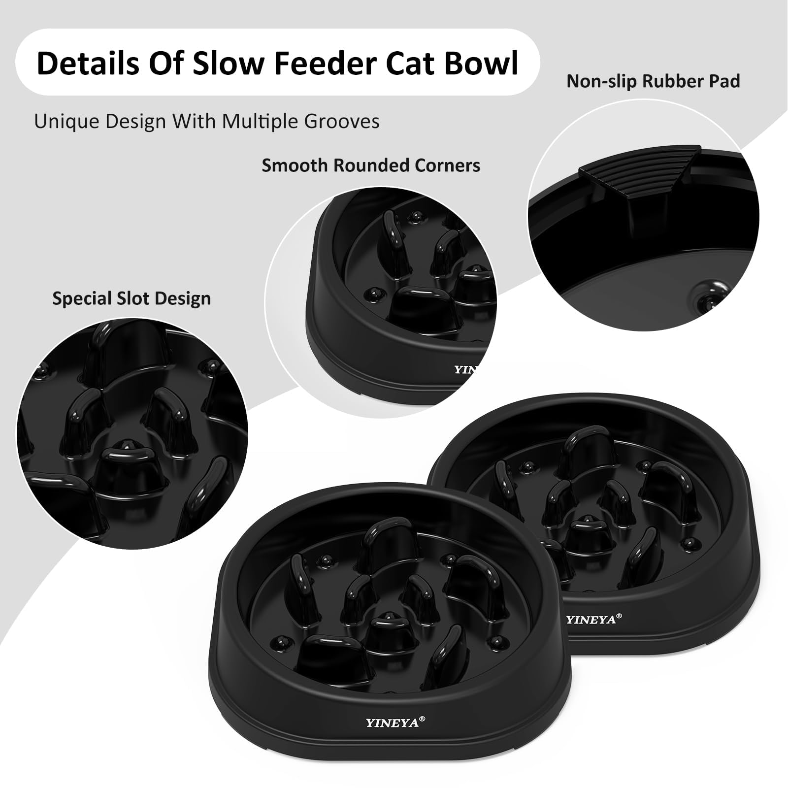 YINEYA 2PCS Slow Feeder Dog Bowls, Pet Supplies that Slow Down Eating, Pet Food Bowls, Maze Dog Puzzle Feeder for Medium Breed, Gray&Black, Medium