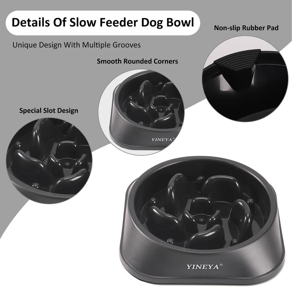 YINEYA 2PCS Slow Feeder Dog Bowls, Pet Supplies that Slow Down Eating, Pet Food Bowls, Maze Dog Puzzle Feeder for Medium Breed, Gray&Black, Medium