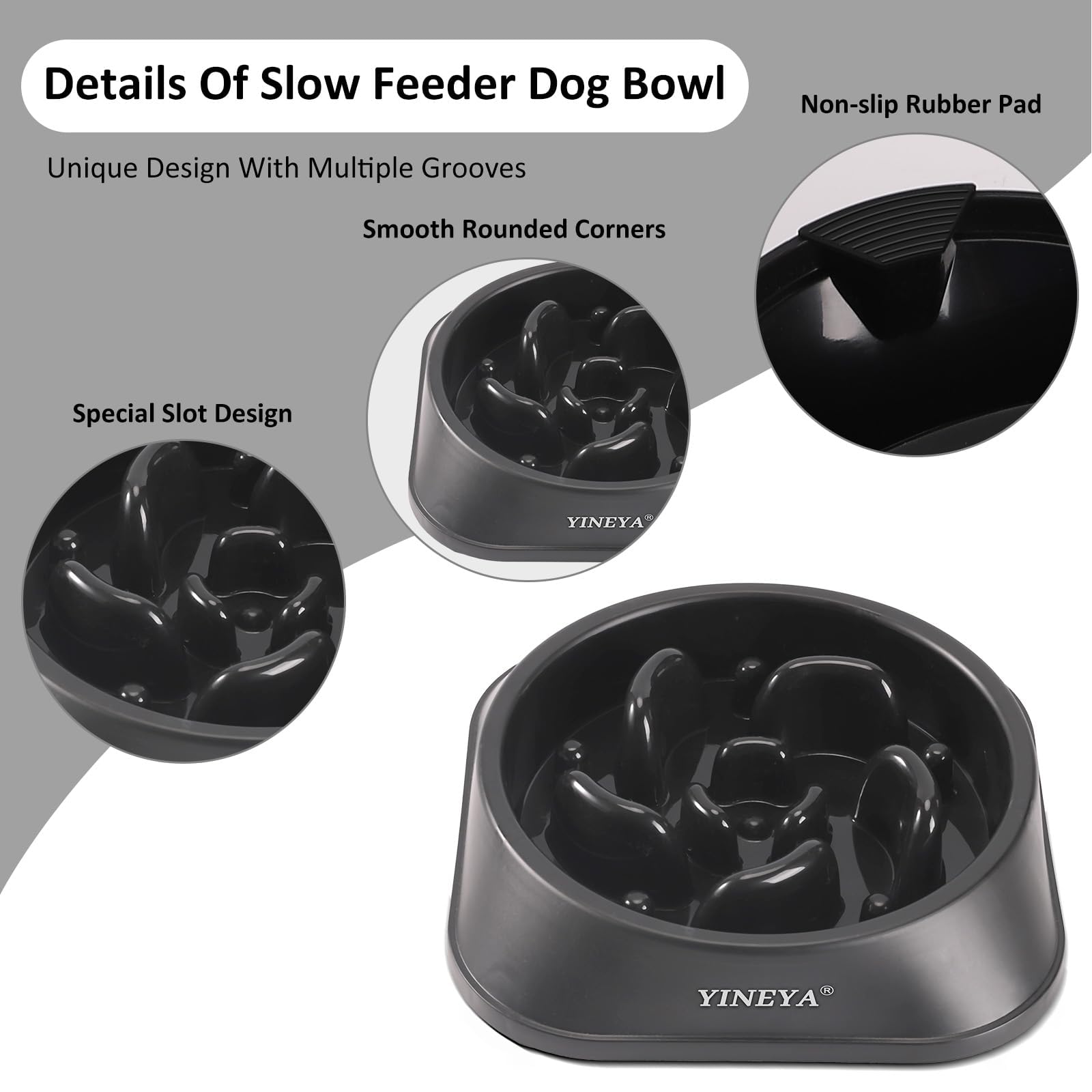 YINEYA 2PCS Slow Feeder Dog Bowls, Pet Supplies that Slow Down Eating, Pet Food Bowls, Maze Dog Puzzle Feeder for Medium Breed, Gray&Black, Medium