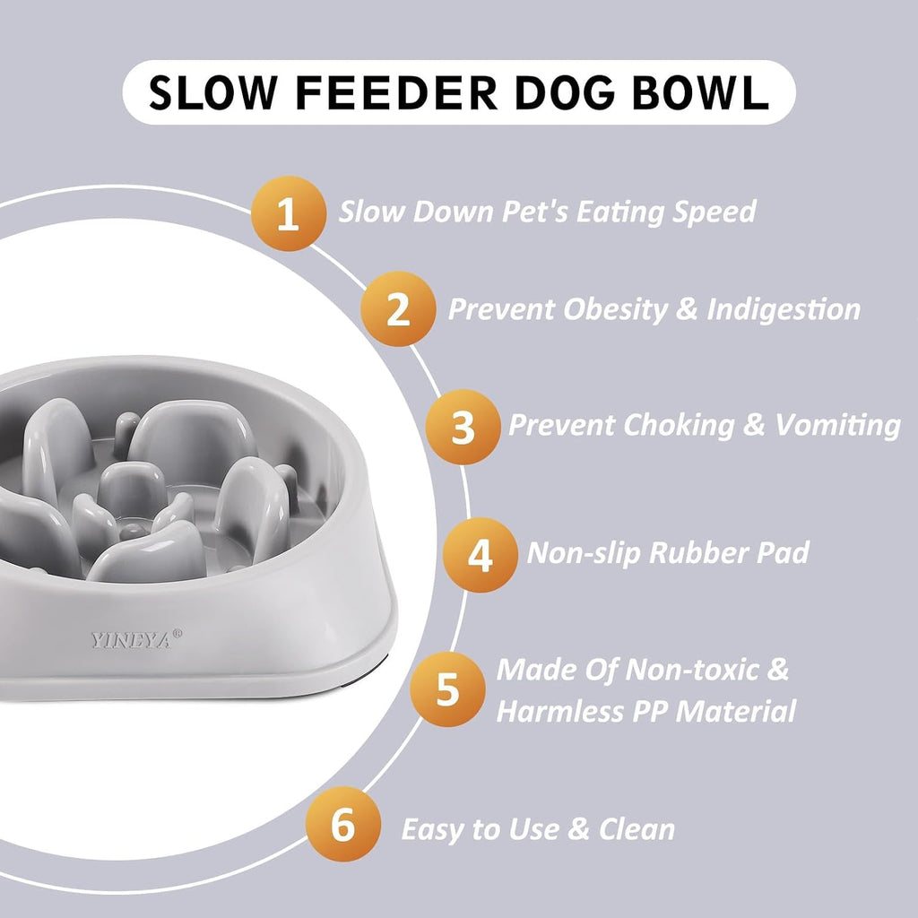 YINEYA 2PCS Slow Feeder Dog Bowls, Pet Supplies that Slow Down Eating, Pet Food Bowls, Maze Dog Puzzle Feeder for Medium Breed, Gray&Black, Medium