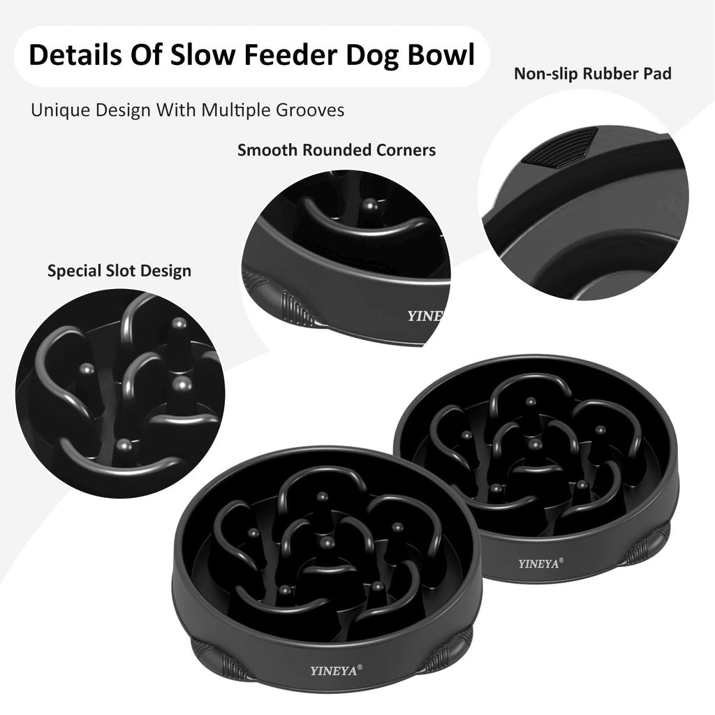 YINEYA 2PCS Slow Feeder Dog Bowls, Pet Supplies that Slow Down Eating, Pet Food Bowls, Maze Dog Puzzle Feeder for Medium Breed, Gray&Black, Medium