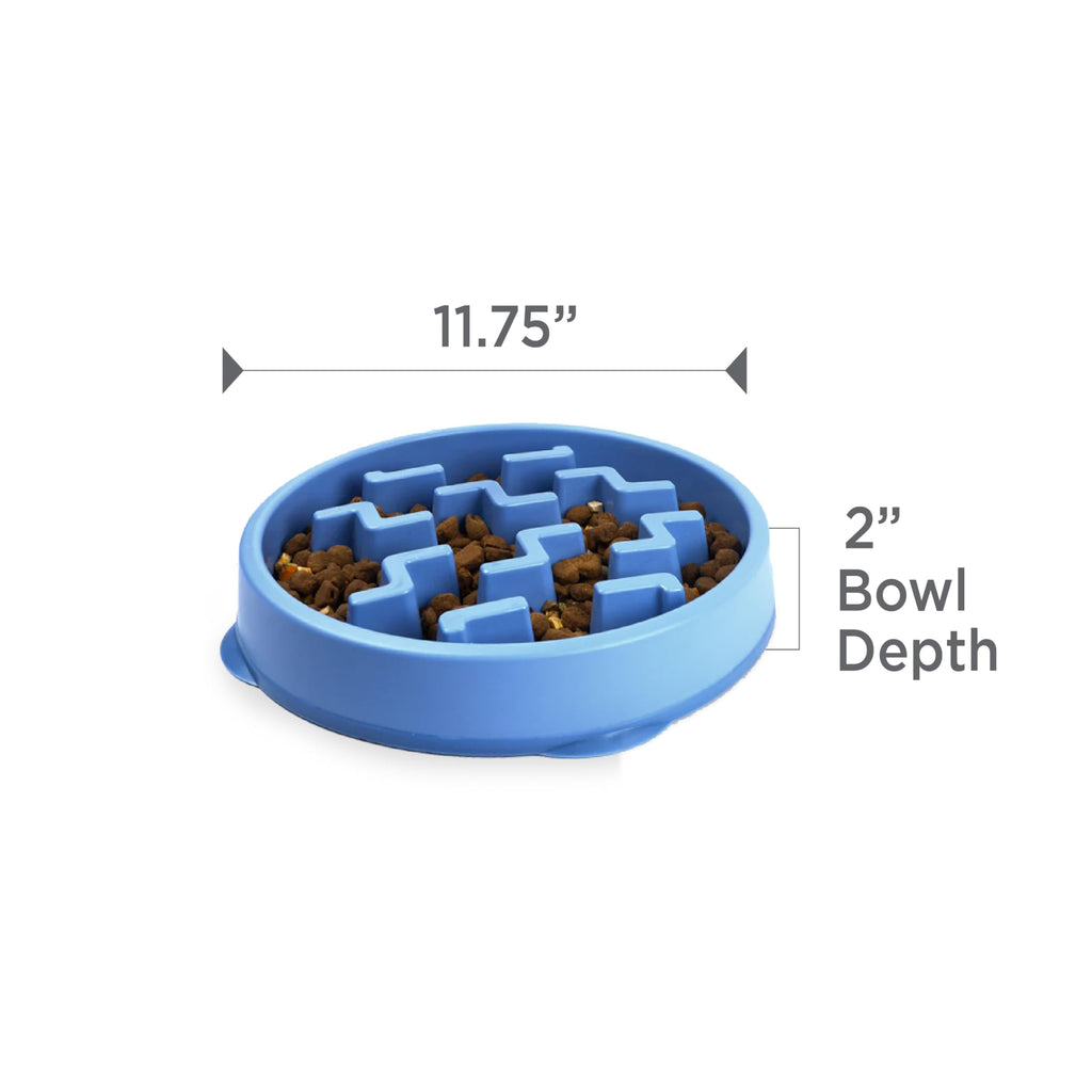 Fun Feeder Slo Bowl – Large 4‑Cup Capacity, Slow Feeding, Medium to Large Dogs, Non‑Slip, Turquoise, Drop Pattern