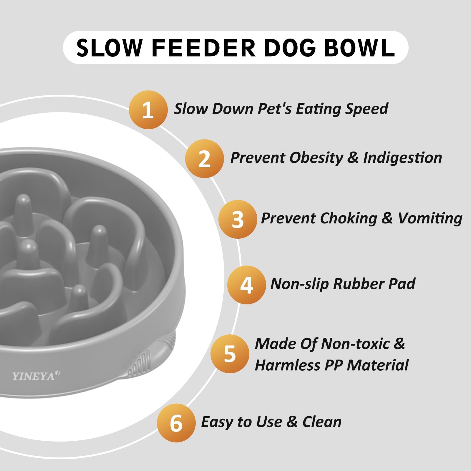 YINEYA 2PCS Slow Feeder Dog Bowls, Pet Supplies that Slow Down Eating, Pet Food Bowls, Maze Dog Puzzle Feeder for Medium Breed, Gray&Black, Medium