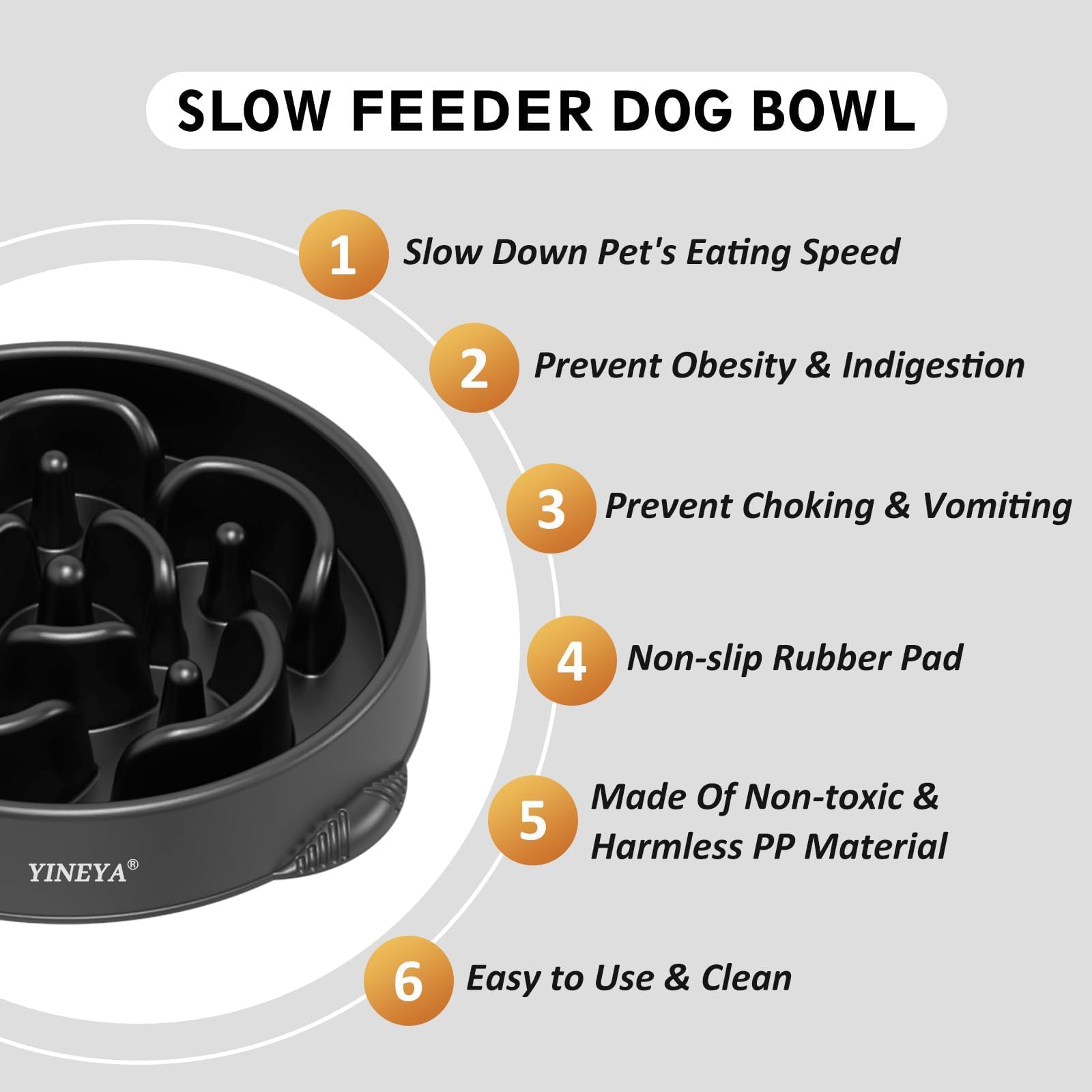 YINEYA 2PCS Slow Feeder Dog Bowls, Pet Supplies that Slow Down Eating, Pet Food Bowls, Maze Dog Puzzle Feeder for Medium Breed, Gray&Black, Medium