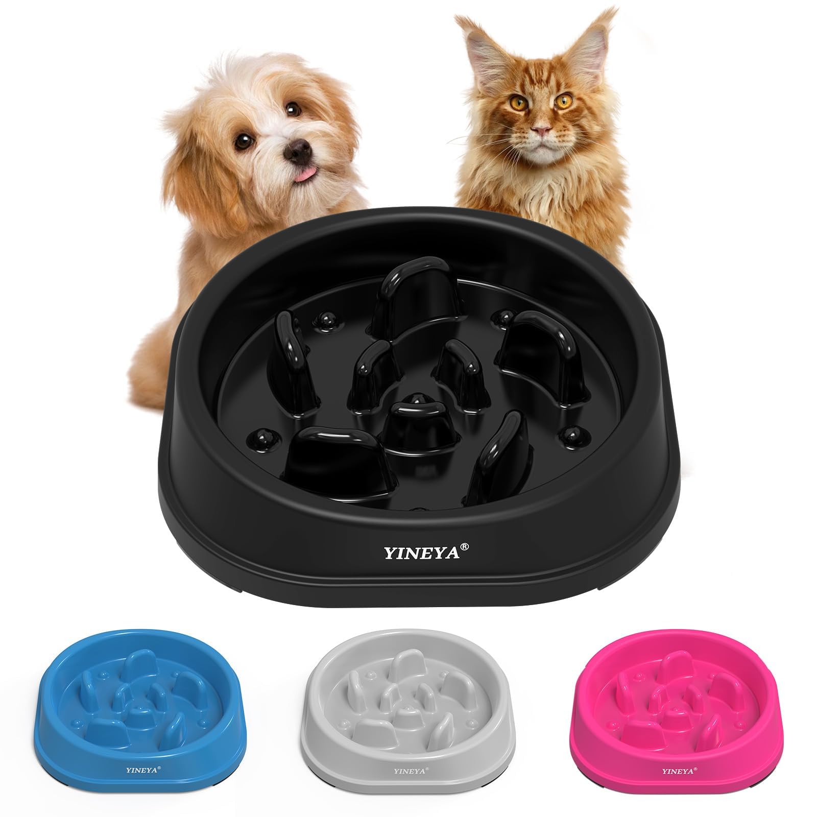 YINEYA 2PCS Slow Feeder Dog Bowls, Pet Supplies that Slow Down Eating, Pet Food Bowls, Maze Dog Puzzle Feeder for Medium Breed, Gray&Black, Medium