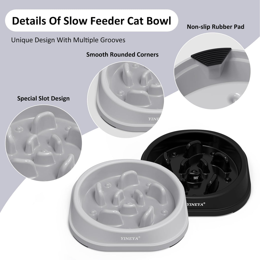 YINEYA 2PCS Slow Feeder Dog Bowls, Pet Supplies that Slow Down Eating, Pet Food Bowls, Maze Dog Puzzle Feeder for Medium Breed, Gray&Black, Medium