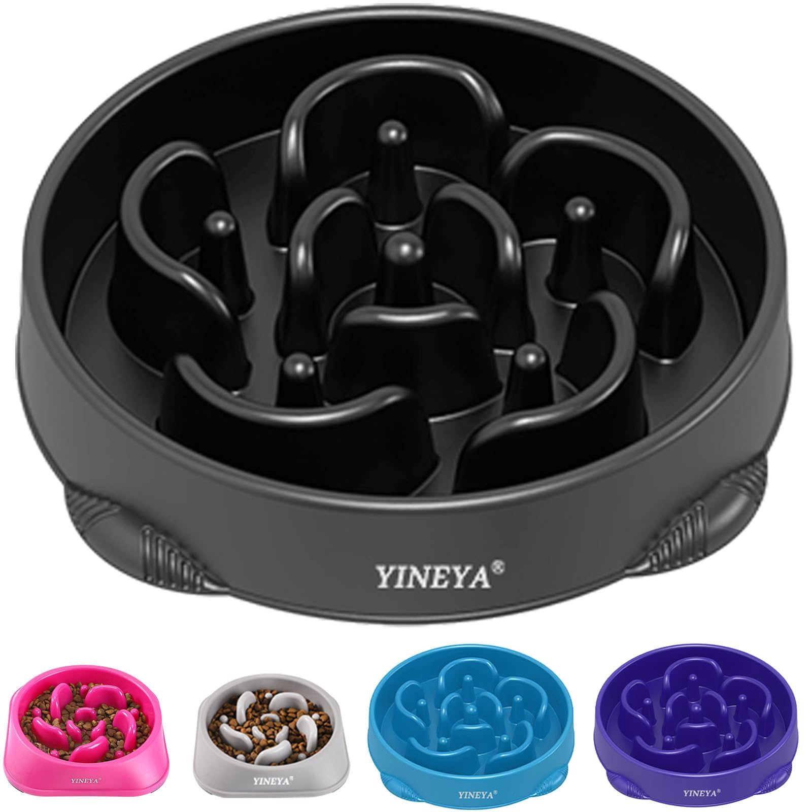 YINEYA 2PCS Slow Feeder Dog Bowls, Pet Supplies that Slow Down Eating, Pet Food Bowls, Maze Dog Puzzle Feeder for Medium Breed, Gray&Black, Medium