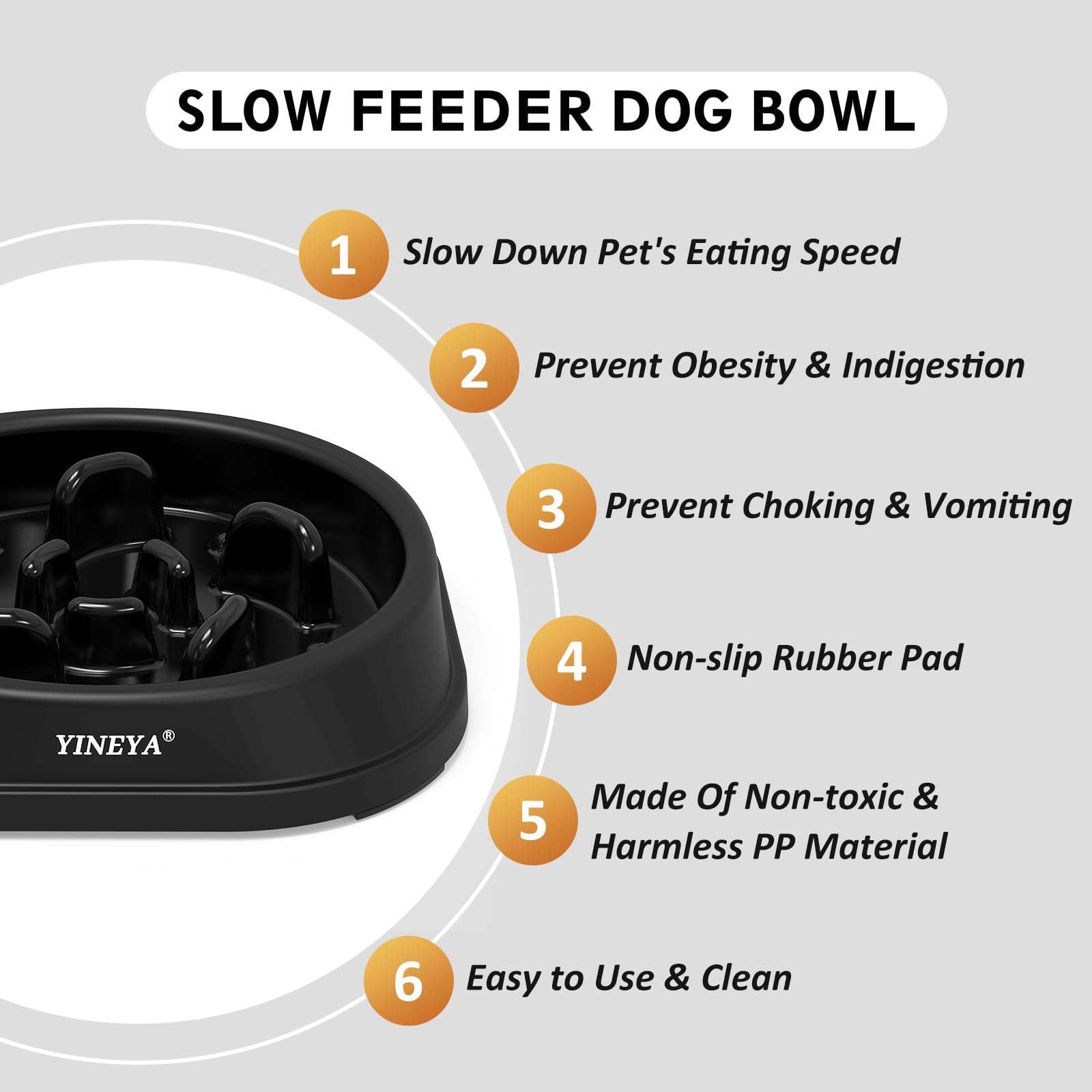 YINEYA 2PCS Slow Feeder Dog Bowls, Pet Supplies that Slow Down Eating, Pet Food Bowls, Maze Dog Puzzle Feeder for Medium Breed, Gray&Black, Medium