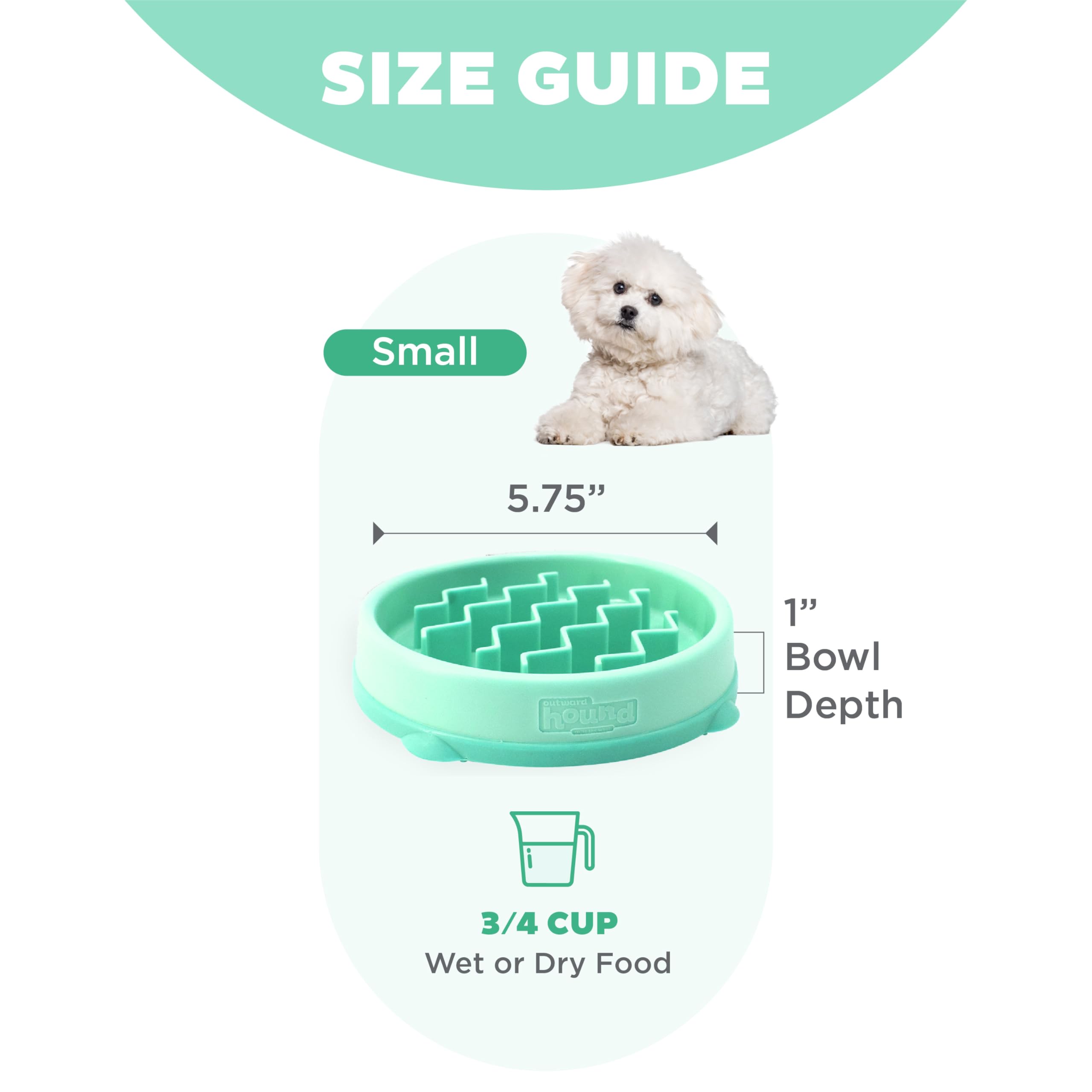 Fun Feeder Slo Bowl – Large 4‑Cup Capacity, Slow Feeding, Medium to Large Dogs, Non‑Slip, Turquoise, Drop Pattern