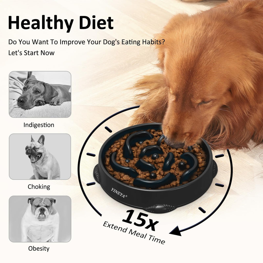 YINEYA 2PCS Slow Feeder Dog Bowls, Pet Supplies that Slow Down Eating, Pet Food Bowls, Maze Dog Puzzle Feeder for Medium Breed, Gray&Black, Medium