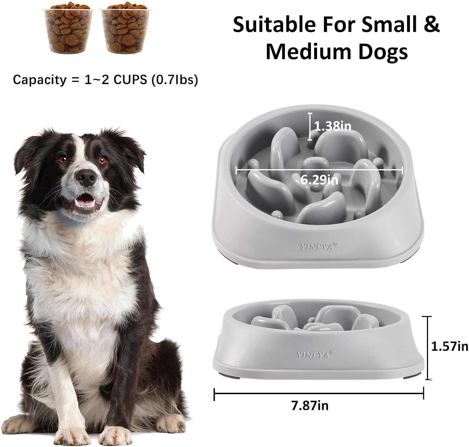 YINEYA 2PCS Slow Feeder Dog Bowls, Pet Supplies that Slow Down Eating, Pet Food Bowls, Maze Dog Puzzle Feeder for Medium Breed, Gray&Black, Medium