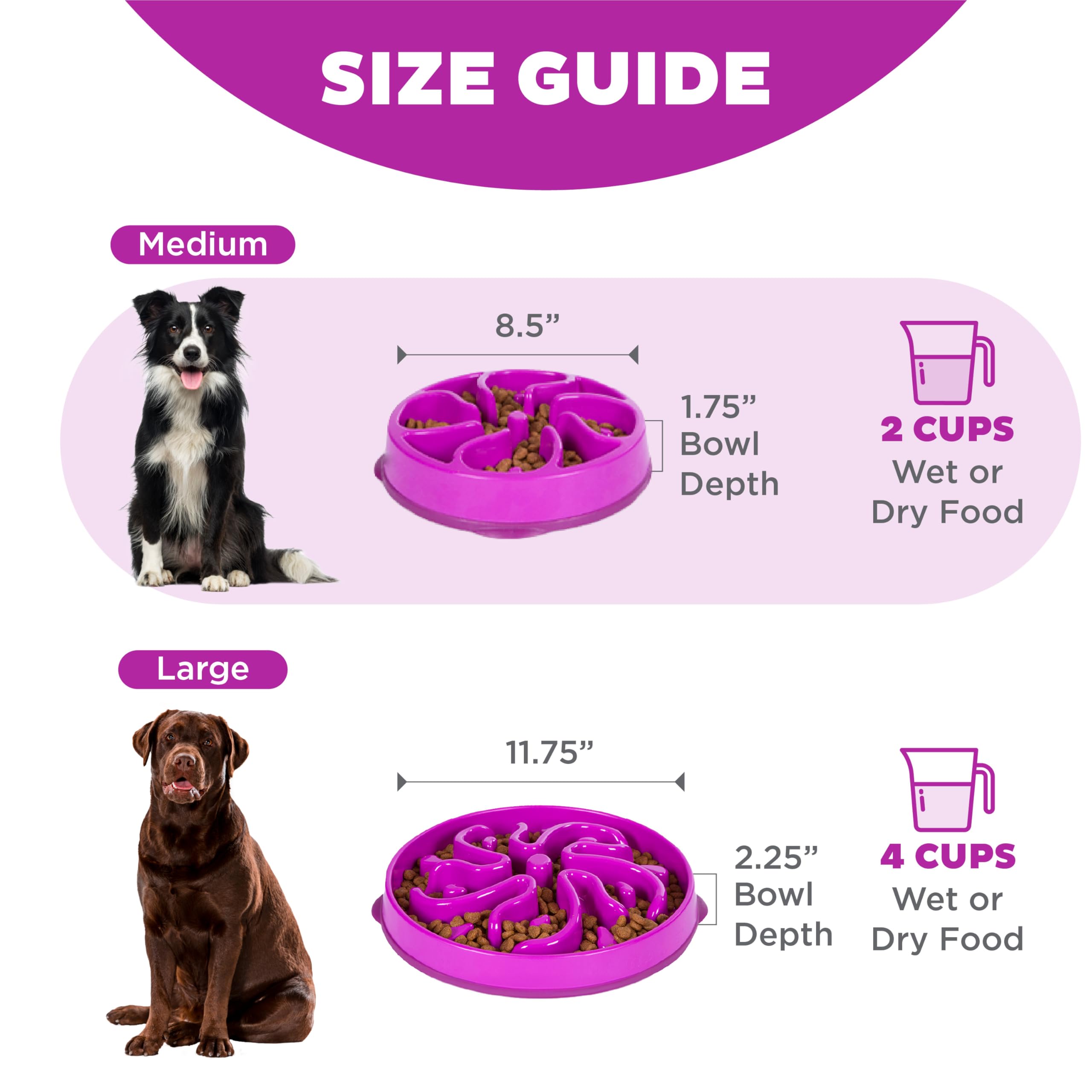 Fun Feeder Slo Bowl – Large 4‑Cup Capacity, Slow Feeding, Medium to Large Dogs, Non‑Slip, Turquoise, Drop Pattern