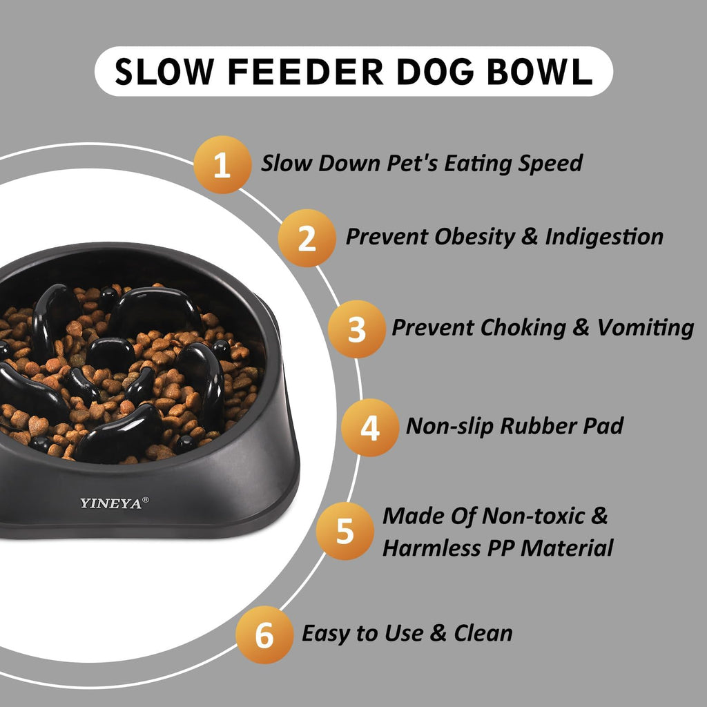YINEYA 2PCS Slow Feeder Dog Bowls, Pet Supplies that Slow Down Eating, Pet Food Bowls, Maze Dog Puzzle Feeder for Medium Breed, Gray&Black, Medium