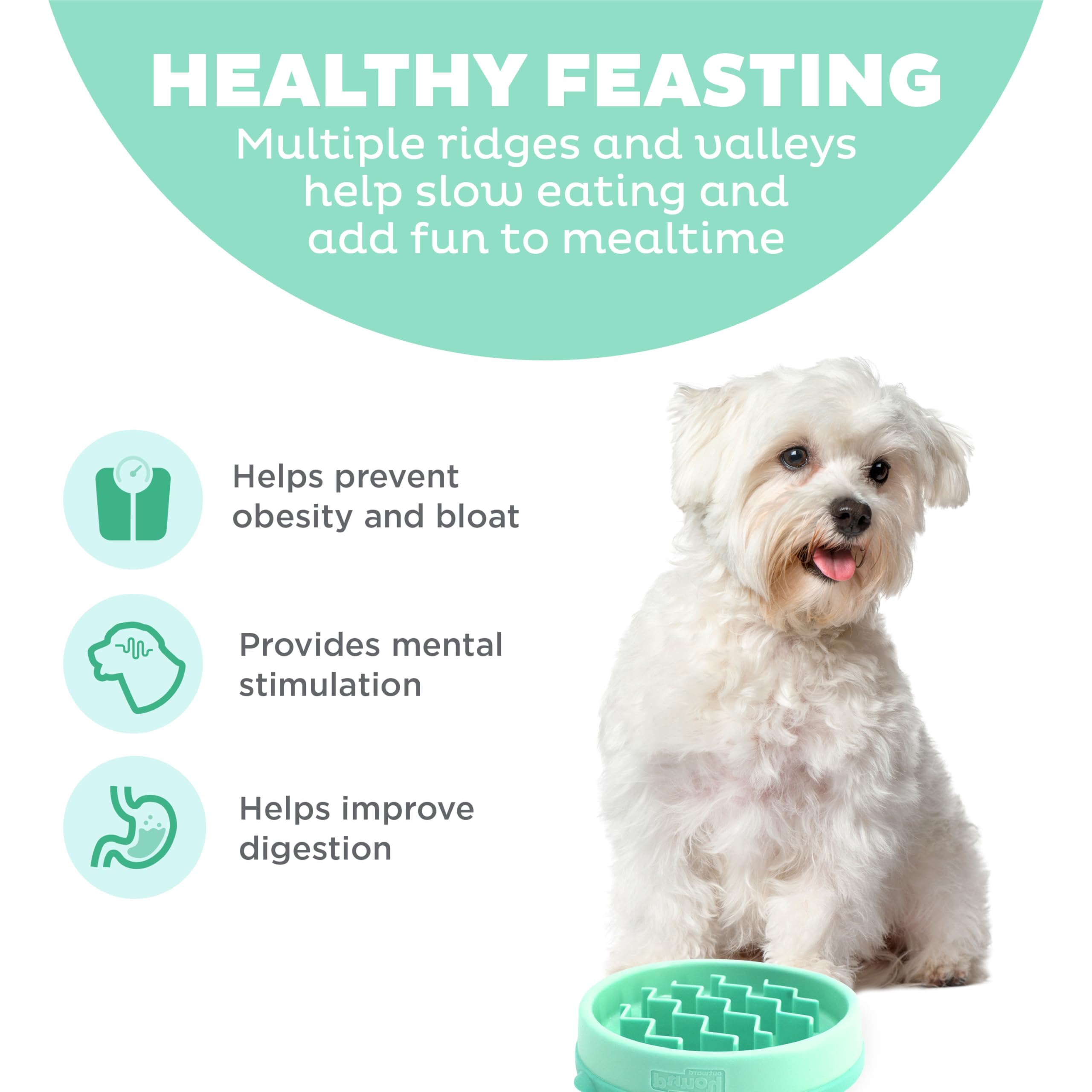 Fun Feeder Slo Bowl – Large 4‑Cup Capacity, Slow Feeding, Medium to Large Dogs, Non‑Slip, Turquoise, Drop Pattern