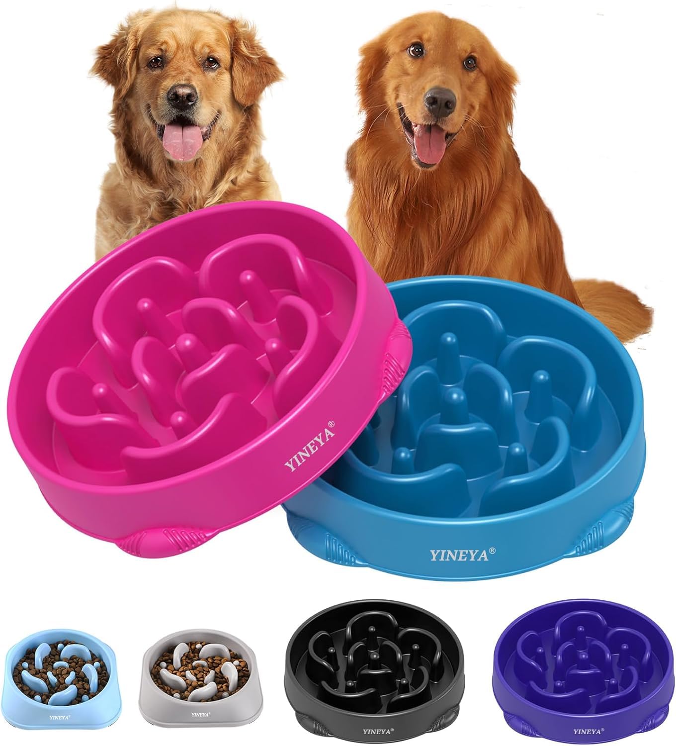 YINEYA 2PCS Slow Feeder Dog Bowls, Pet Supplies that Slow Down Eating, Pet Food Bowls, Maze Dog Puzzle Feeder for Medium Breed, Gray&Black, Medium