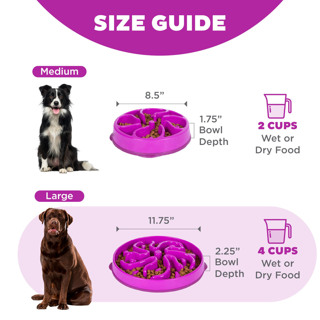 Fun Feeder Slo Bowl – Large 4‑Cup Capacity, Slow Feeding, Medium to Large Dogs, Non‑Slip, Turquoise, Drop Pattern