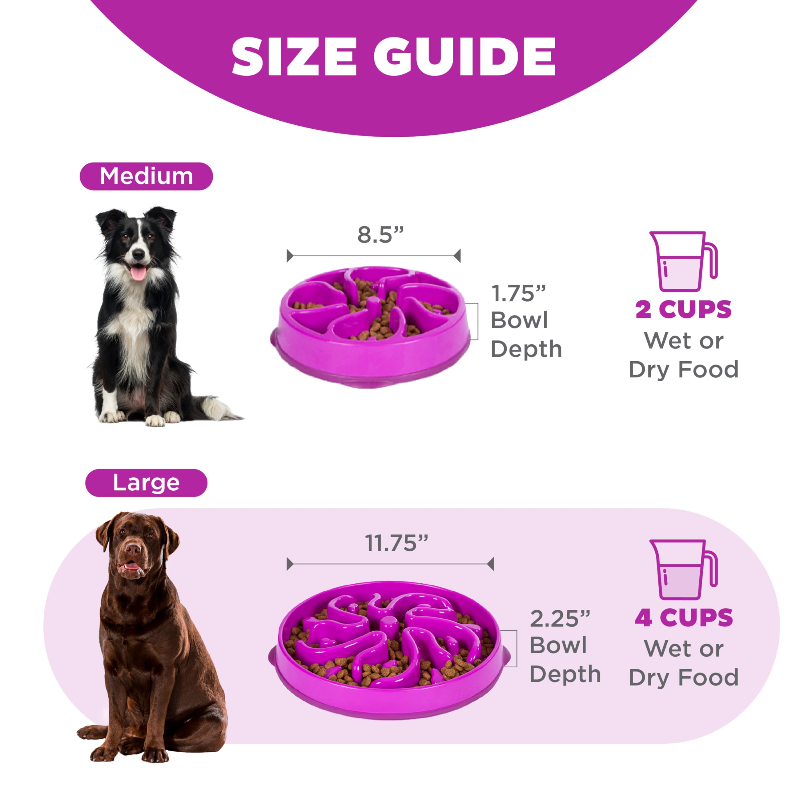 Fun Feeder Slo Bowl – Large 4‑Cup Capacity, Slow Feeding, Medium to Large Dogs, Non‑Slip, Turquoise, Drop Pattern