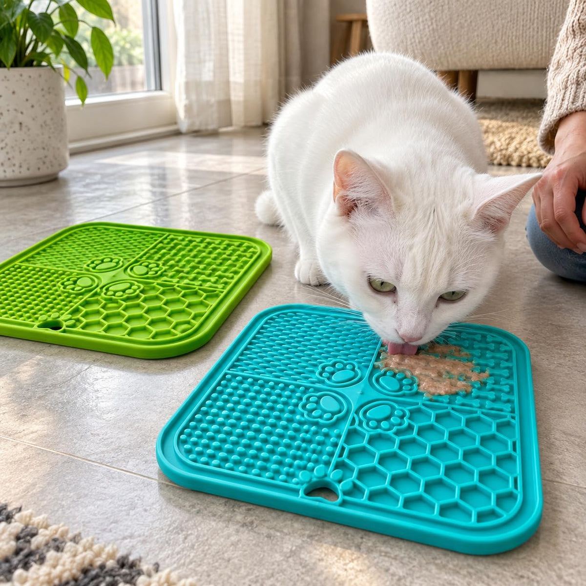 Pet Lick Mat for Dogs and Cats, BPA-Free Silicone (Grass Green, Teal)