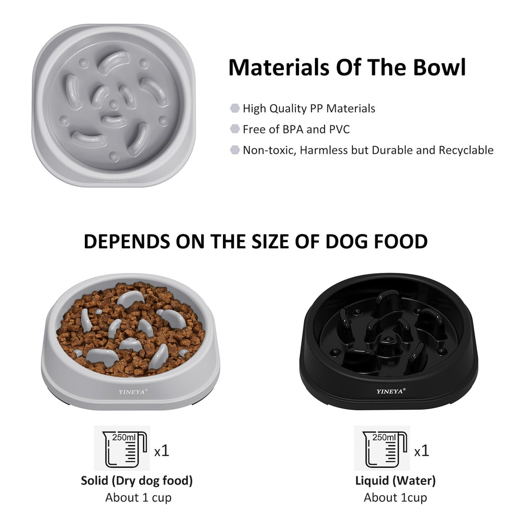 YINEYA 2PCS Slow Feeder Dog Bowls, Pet Supplies that Slow Down Eating, Pet Food Bowls, Maze Dog Puzzle Feeder for Medium Breed, Gray&Black, Medium