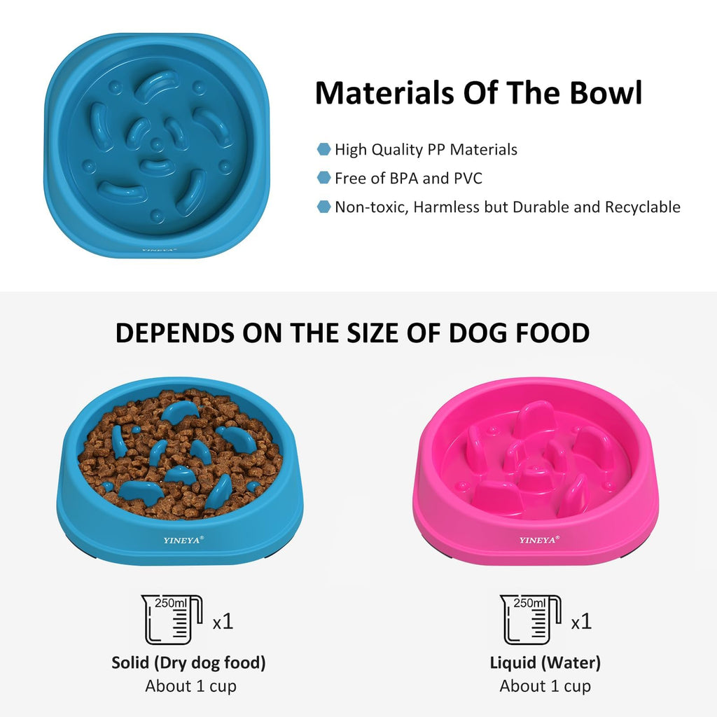 YINEYA 2PCS Slow Feeder Dog Bowls, Pet Supplies that Slow Down Eating, Pet Food Bowls, Maze Dog Puzzle Feeder for Medium Breed, Gray&Black, Medium
