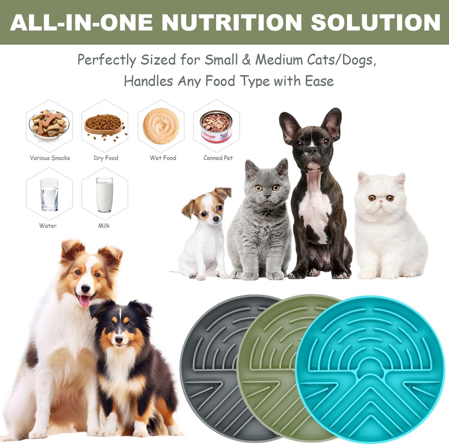 Slow Feeder Dog Bowl for Medium & Small Pets, Anti Choking Puzzle Dog Food Bowl with Non-Slip Base, Interactive Pet Slow Eating, Silicone Cat Feeder for Puppies & Cats