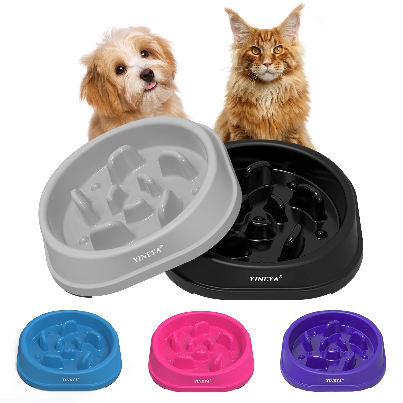 YINEYA 2PCS Slow Feeder Dog Bowls, Pet Supplies that Slow Down Eating, Pet Food Bowls, Maze Dog Puzzle Feeder for Medium Breed, Gray&Black, Medium