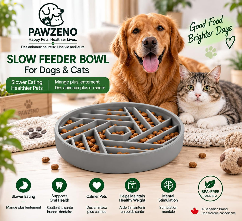 Silicone Slow Feeder Dog Bowl with Suction Cup Base (Grey)