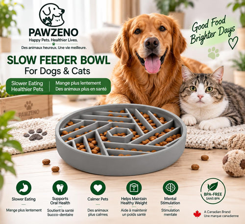 Silicone Slow Feeder Dog Bowl with Suction Cup Base (Grey)