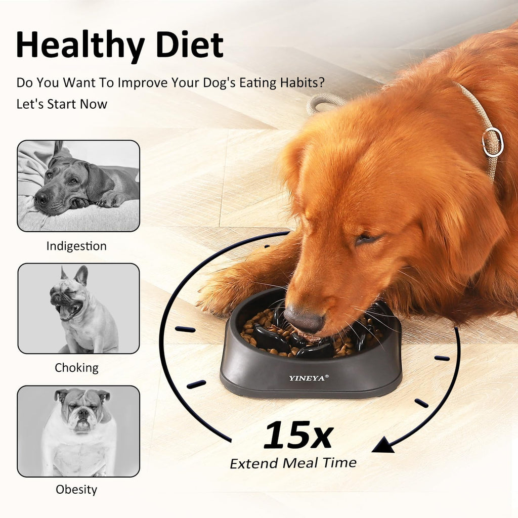 YINEYA 2PCS Slow Feeder Dog Bowls, Pet Supplies that Slow Down Eating, Pet Food Bowls, Maze Dog Puzzle Feeder for Medium Breed, Gray&Black, Medium