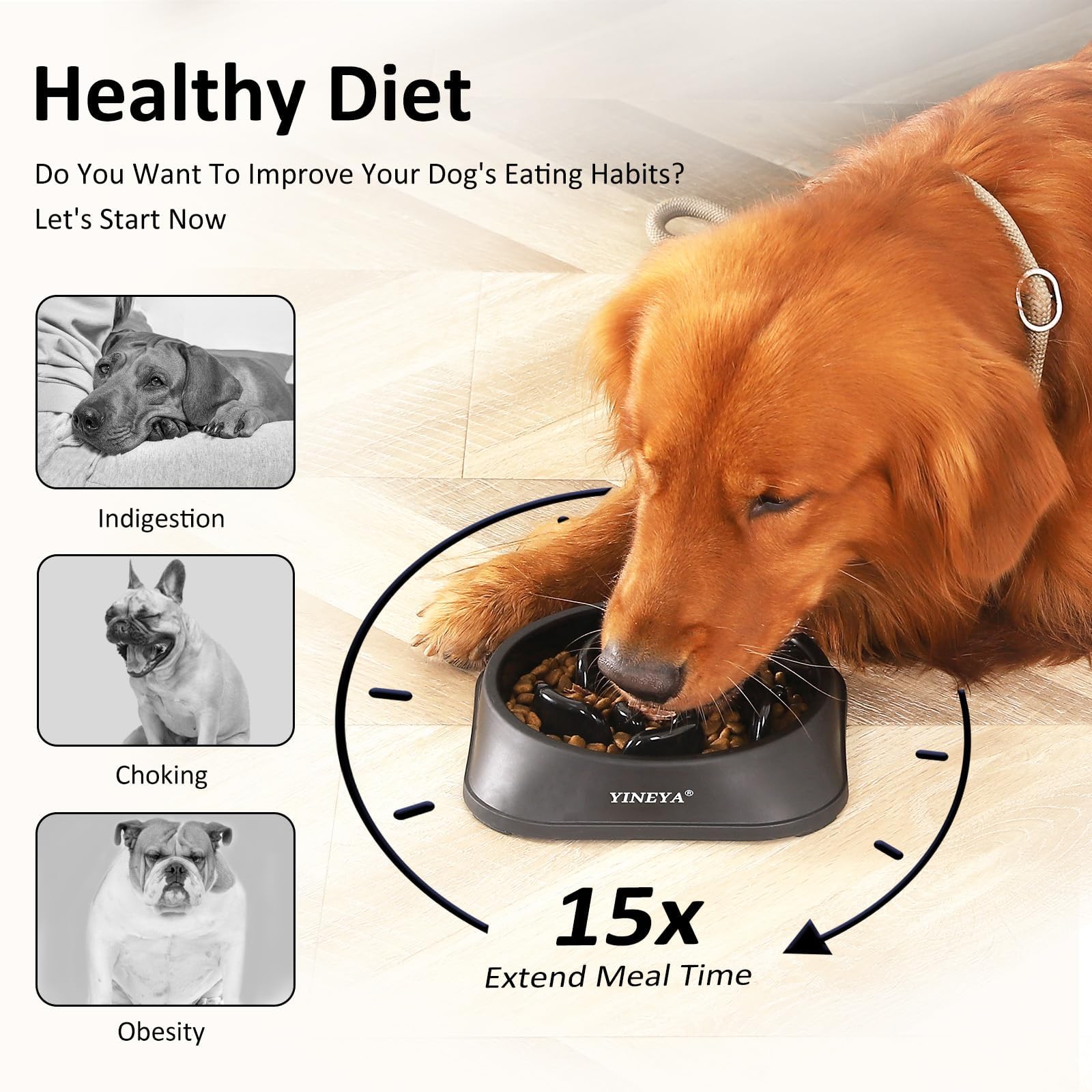YINEYA 2PCS Slow Feeder Dog Bowls, Pet Supplies that Slow Down Eating, Pet Food Bowls, Maze Dog Puzzle Feeder for Medium Breed, Gray&Black, Medium