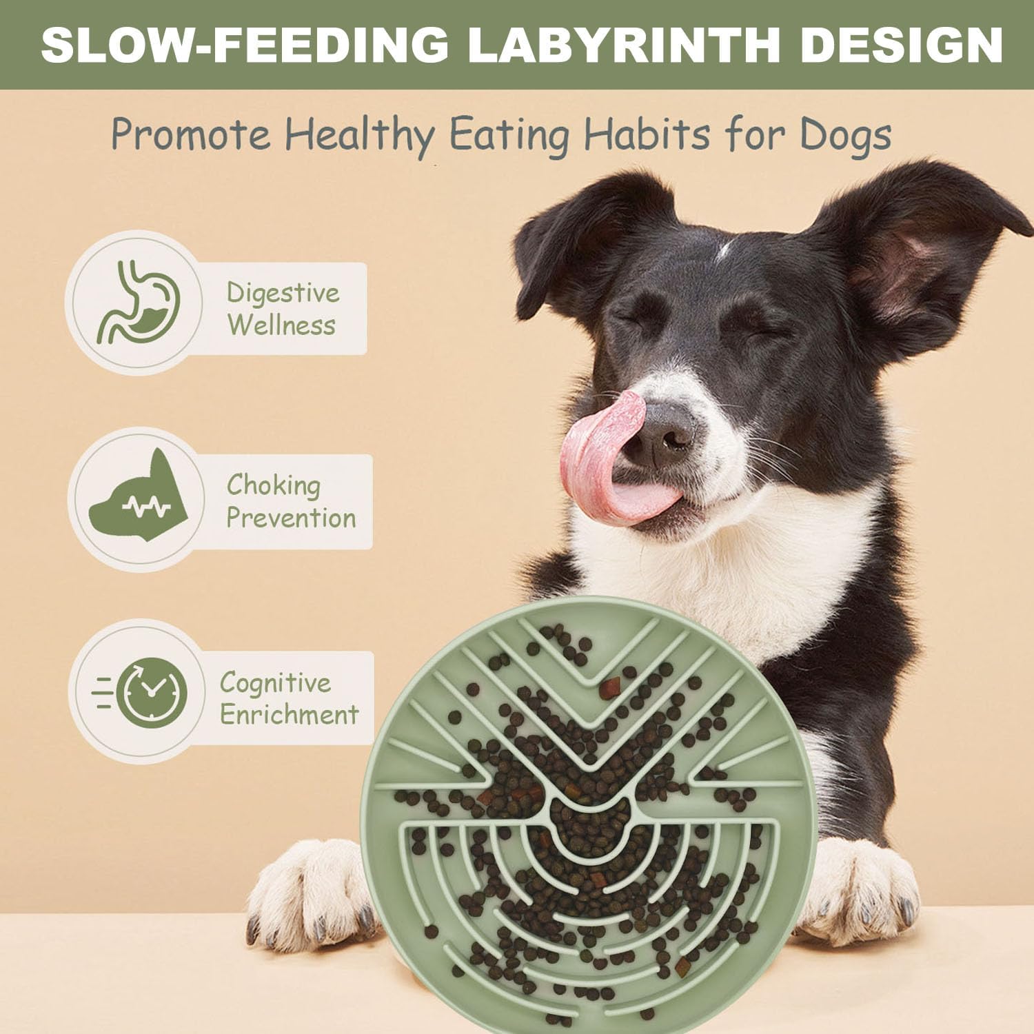 Slow Feeder Dog Bowl for Medium & Small Pets, Anti Choking Puzzle Dog Food Bowl with Non-Slip Base, Interactive Pet Slow Eating, Silicone Cat Feeder for Puppies & Cats