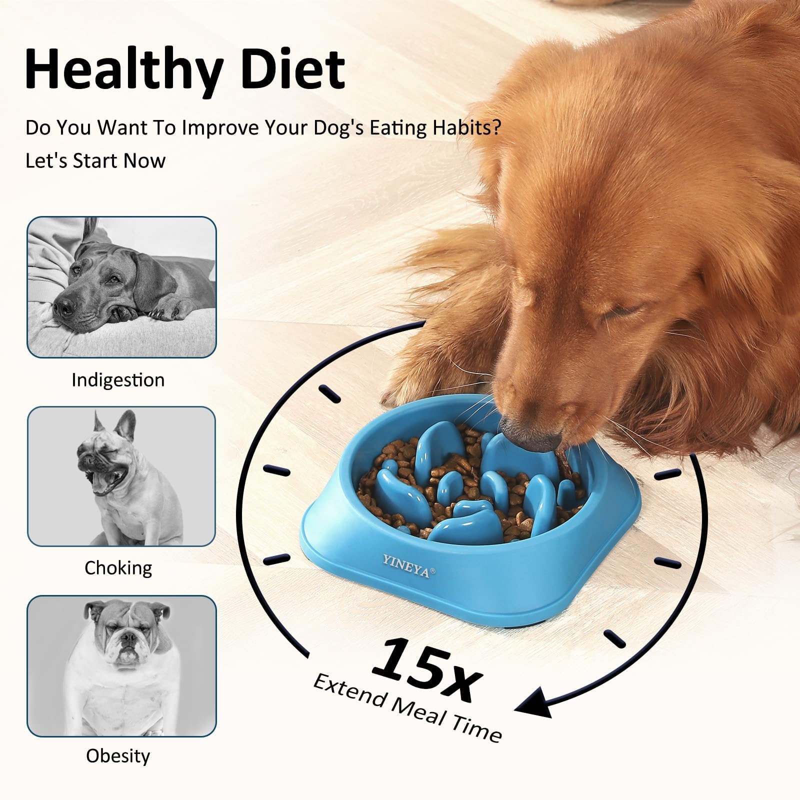 YINEYA 2PCS Slow Feeder Dog Bowls, Pet Supplies that Slow Down Eating, Pet Food Bowls, Maze Dog Puzzle Feeder for Medium Breed, Gray&Black, Medium