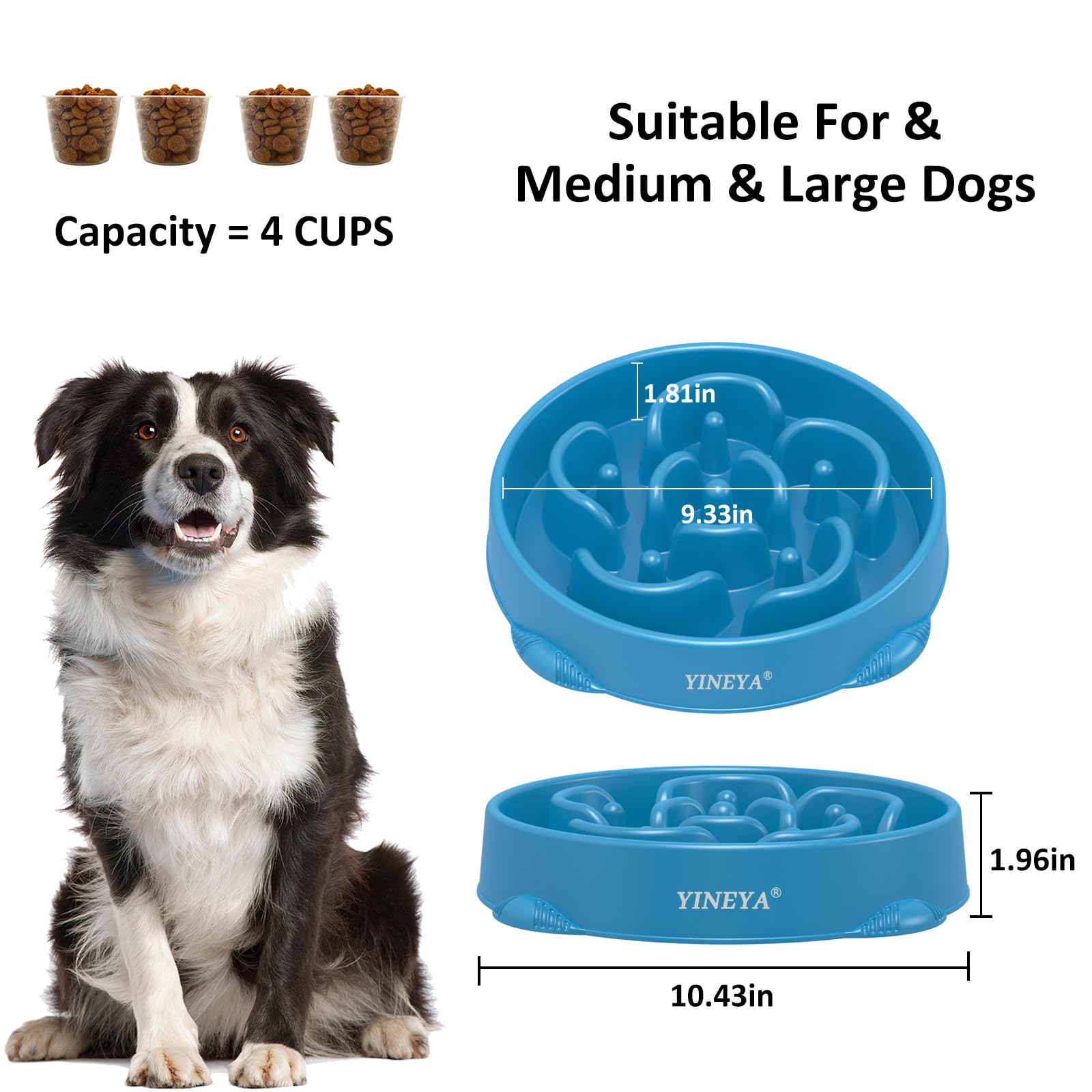 YINEYA 2PCS Slow Feeder Dog Bowls, Pet Supplies that Slow Down Eating, Pet Food Bowls, Maze Dog Puzzle Feeder for Medium Breed, Gray&Black, Medium