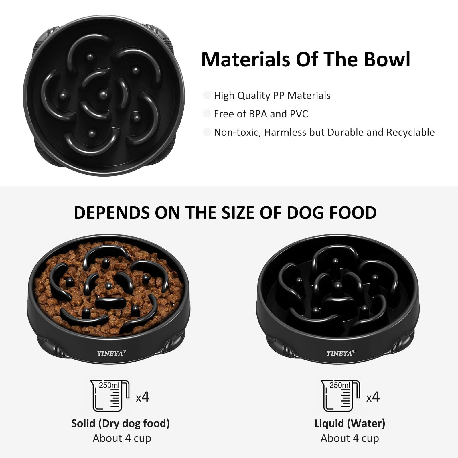 YINEYA 2PCS Slow Feeder Dog Bowls, Pet Supplies that Slow Down Eating, Pet Food Bowls, Maze Dog Puzzle Feeder for Medium Breed, Gray&Black, Medium