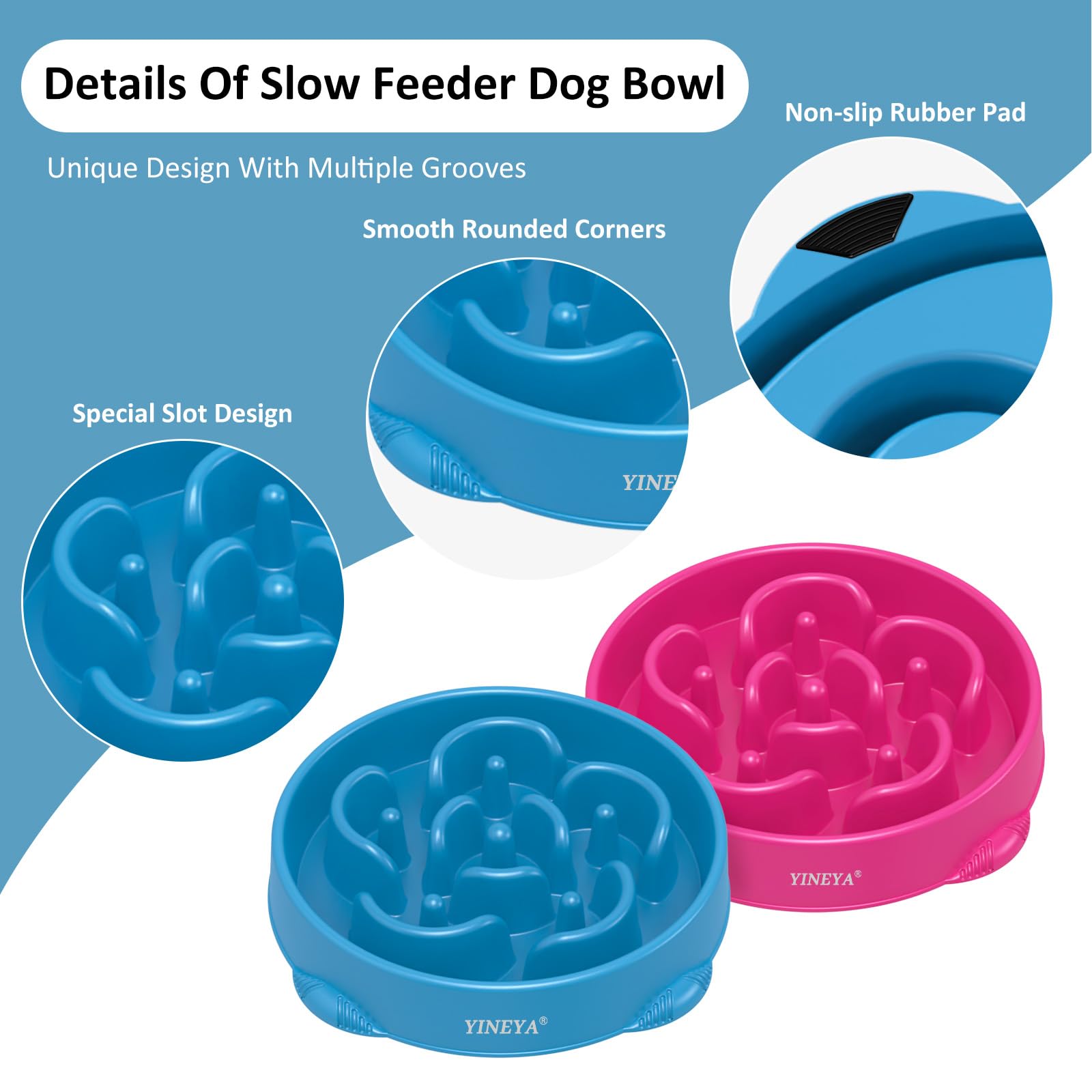YINEYA 2PCS Slow Feeder Dog Bowls, Pet Supplies that Slow Down Eating, Pet Food Bowls, Maze Dog Puzzle Feeder for Medium Breed, Gray&Black, Medium
