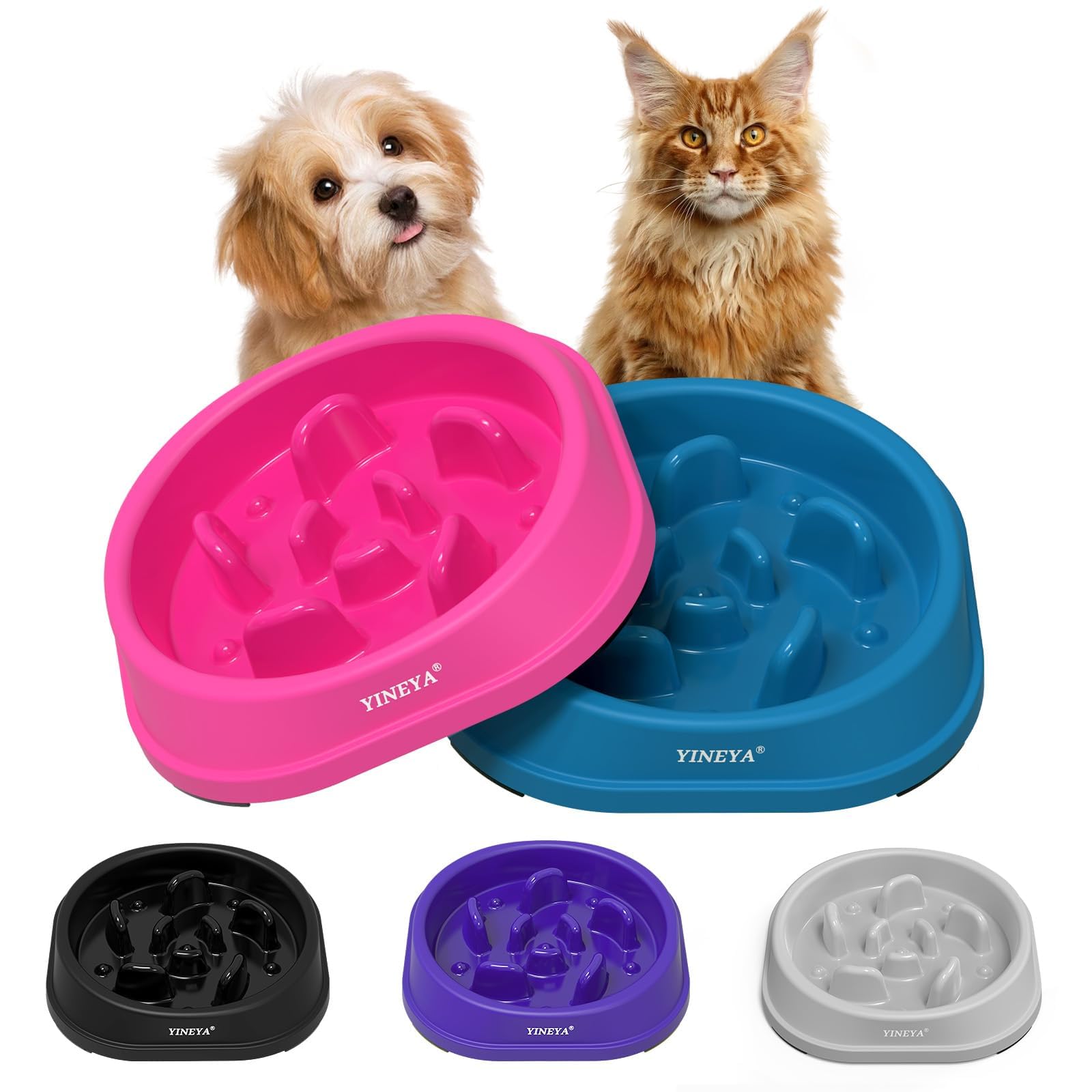 YINEYA 2PCS Slow Feeder Dog Bowls, Pet Supplies that Slow Down Eating, Pet Food Bowls, Maze Dog Puzzle Feeder for Medium Breed, Gray&Black, Medium