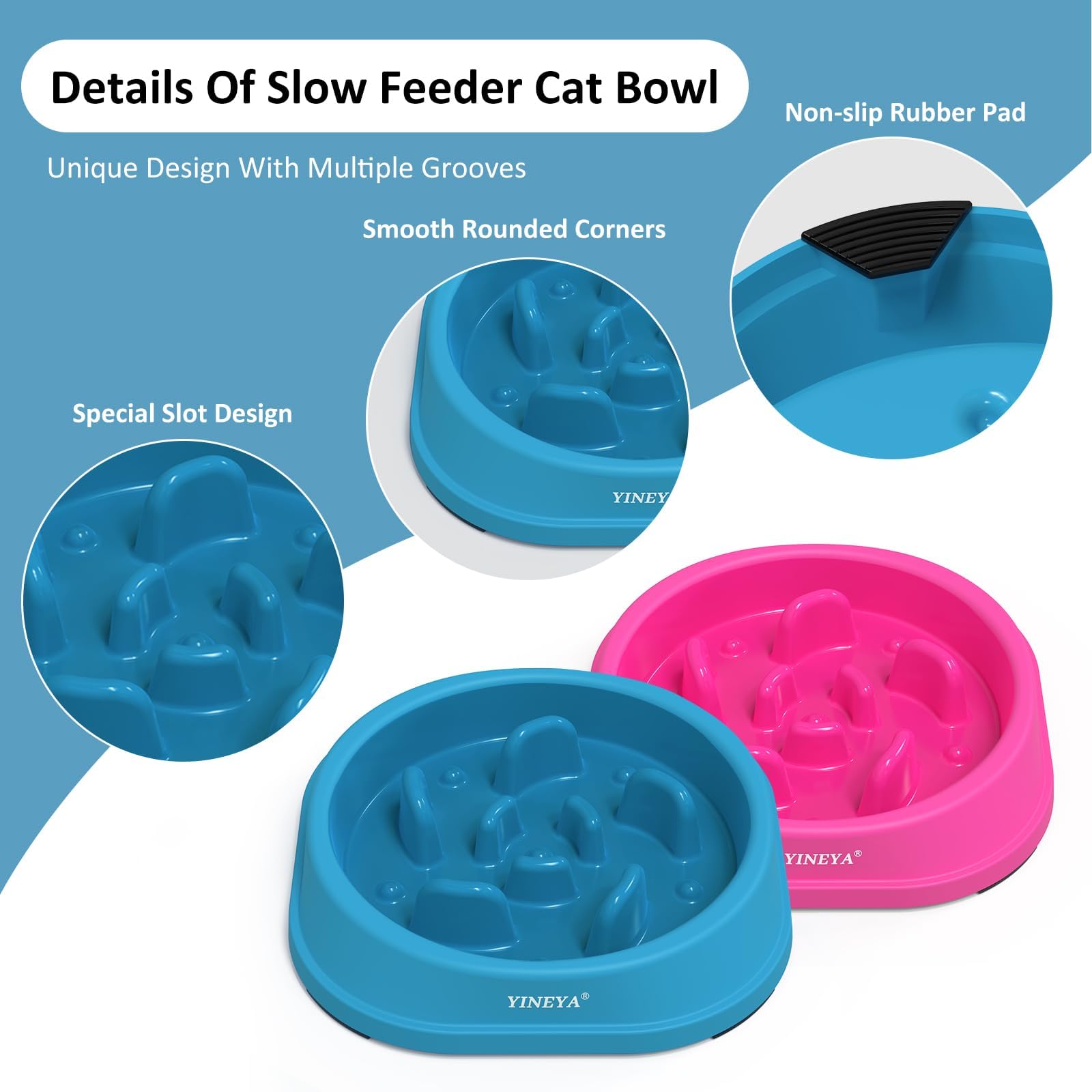 YINEYA 2PCS Slow Feeder Dog Bowls, Pet Supplies that Slow Down Eating, Pet Food Bowls, Maze Dog Puzzle Feeder for Medium Breed, Gray&Black, Medium
