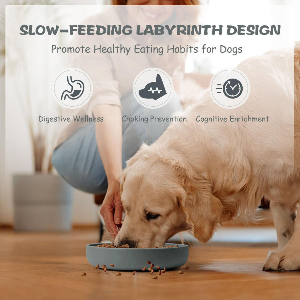 Slow Feeder Dog Bowl for Medium & Small Pets, Anti Choking Puzzle Dog Food Bowl with Non-Slip Base, Interactive Pet Slow Eating, Silicone Cat Feeder for Puppies & Cats