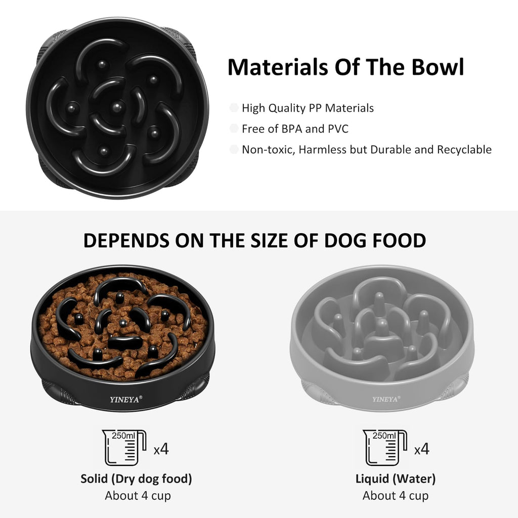 YINEYA 2PCS Slow Feeder Dog Bowls, Pet Supplies that Slow Down Eating, Pet Food Bowls, Maze Dog Puzzle Feeder for Medium Breed, Gray&Black, Medium