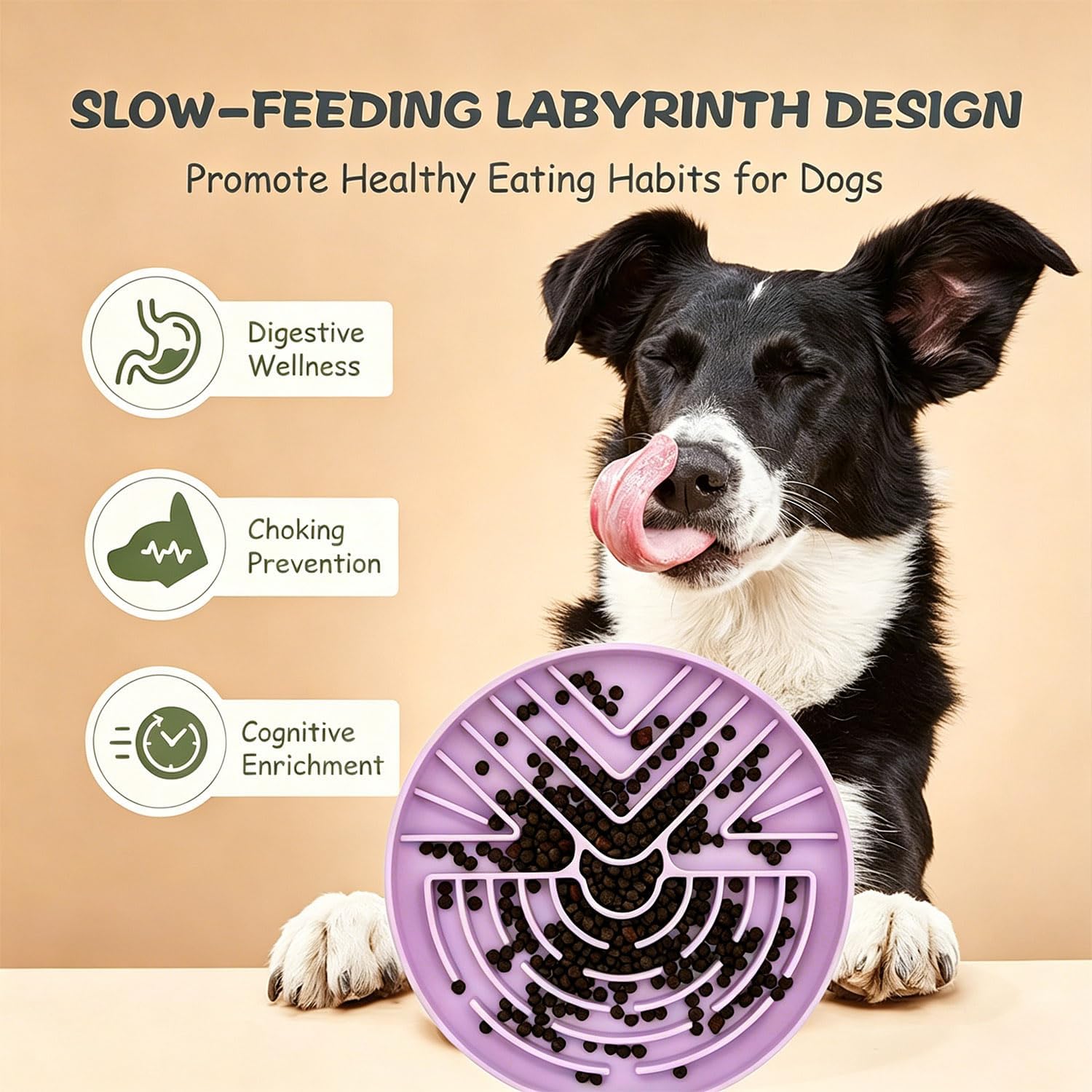 Slow Feeder Dog Bowl for Large & Small Pets, Anti Choking Puzzle Dog Food Bowl with Non-Slip Base, Interactive Pet Slow Eating, Silicone Cat Feeder for Puppies & Cats 20 * 20 * 3.5CM