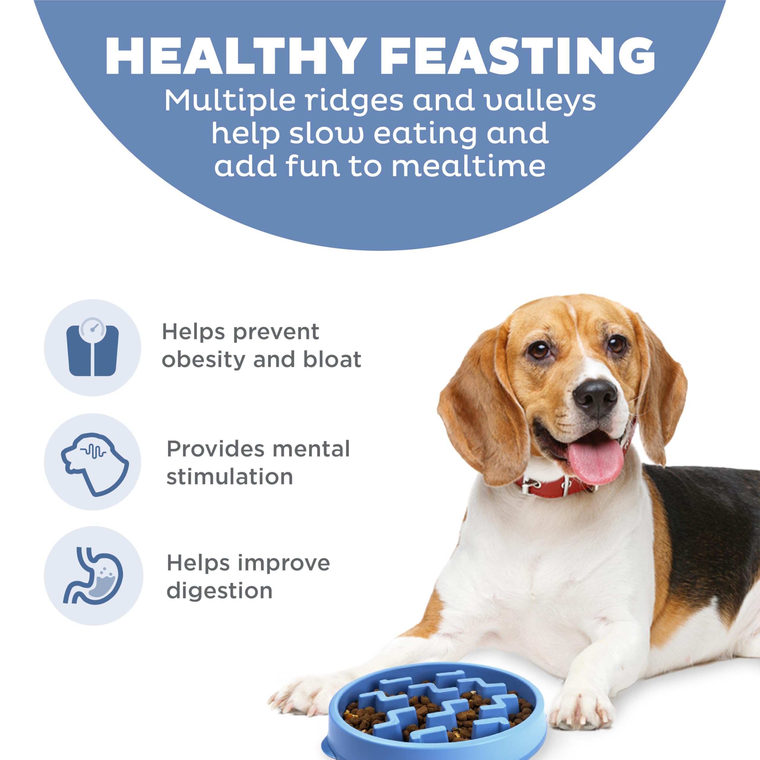 Fun Feeder Slo Bowl – Large 4‑Cup Capacity, Slow Feeding, Medium to Large Dogs, Non‑Slip, Turquoise, Drop Pattern