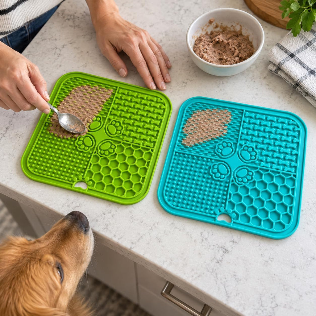 Pet Lick Mat for Dogs and Cats, BPA-Free Silicone (Grass Green, Teal)