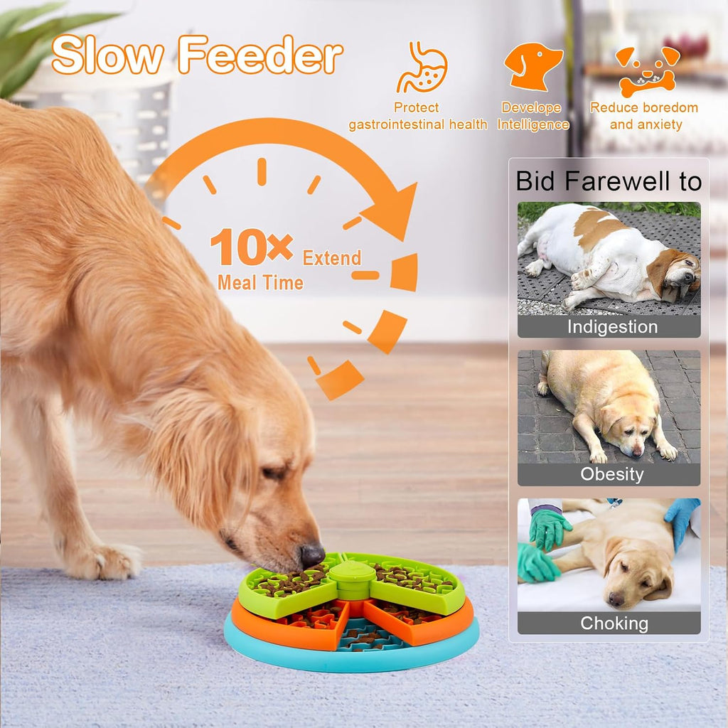 Atdoall Slow Feeder Dog Bowl, 3-Level Interactive Dog Puzzle Feeder