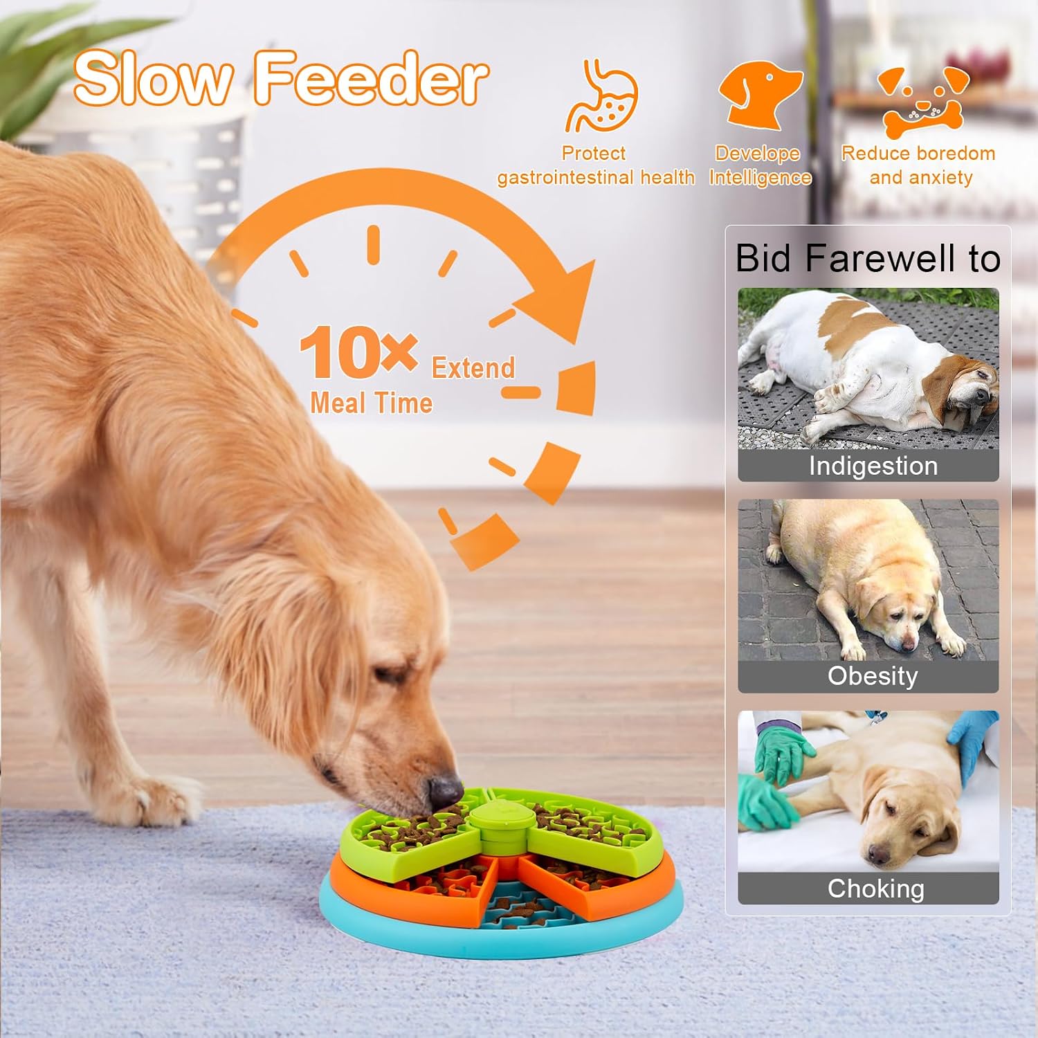 Atdoall Slow Feeder Dog Bowl, 3-Level Interactive Dog Puzzle Feeder