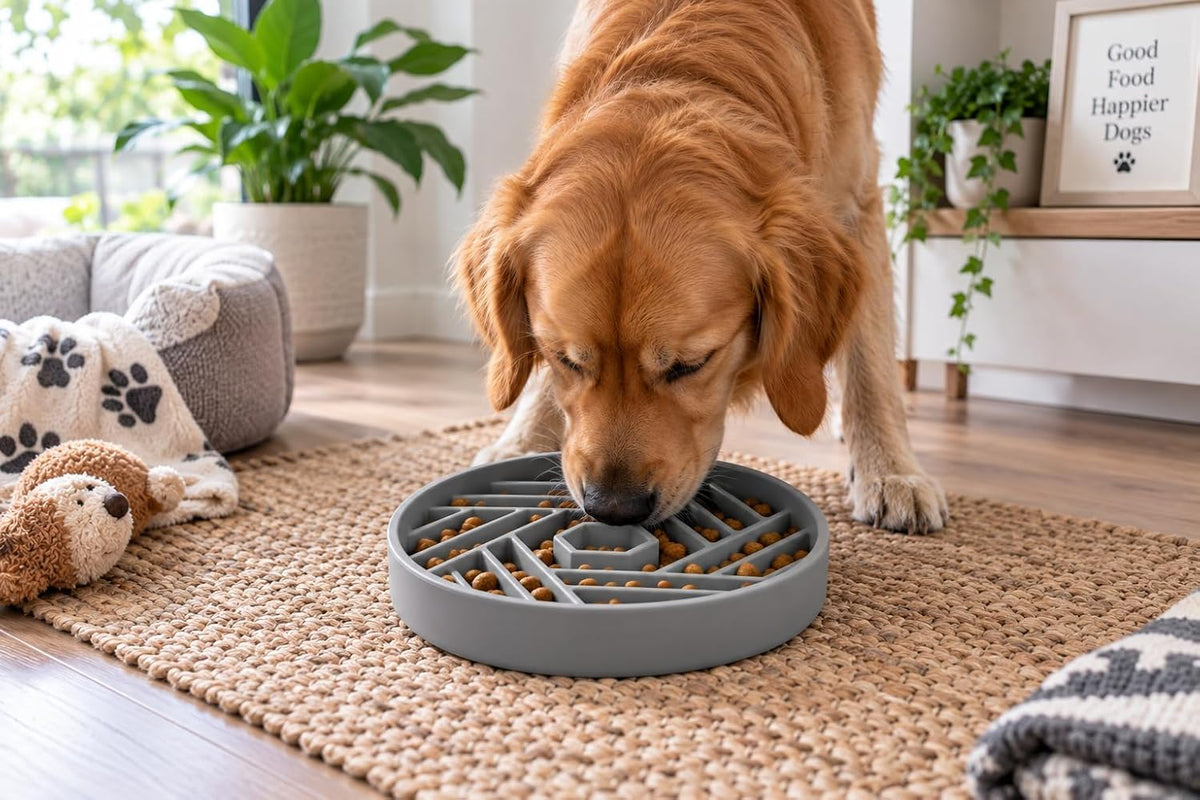 Silicone Slow Feeder Dog Bowl with Suction Cup Base (Grey)