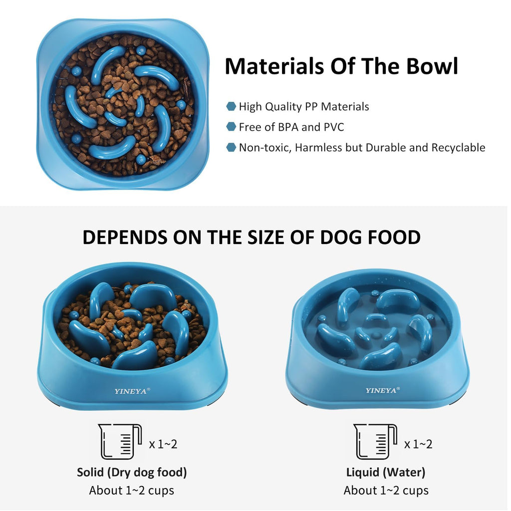 YINEYA 2PCS Slow Feeder Dog Bowls, Pet Supplies that Slow Down Eating, Pet Food Bowls, Maze Dog Puzzle Feeder for Medium Breed, Gray&Black, Medium