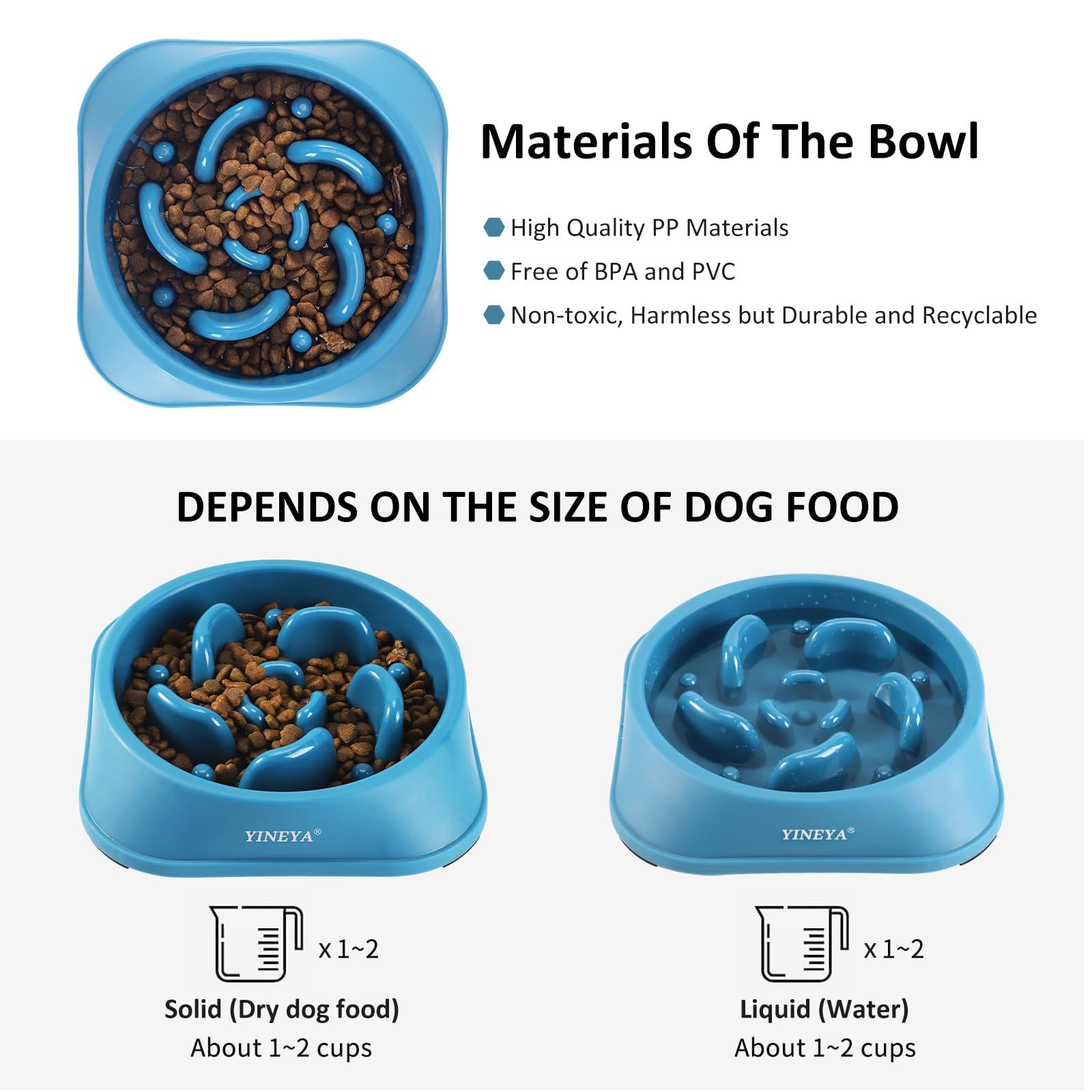 YINEYA 2PCS Slow Feeder Dog Bowls, Pet Supplies that Slow Down Eating, Pet Food Bowls, Maze Dog Puzzle Feeder for Medium Breed, Gray&Black, Medium