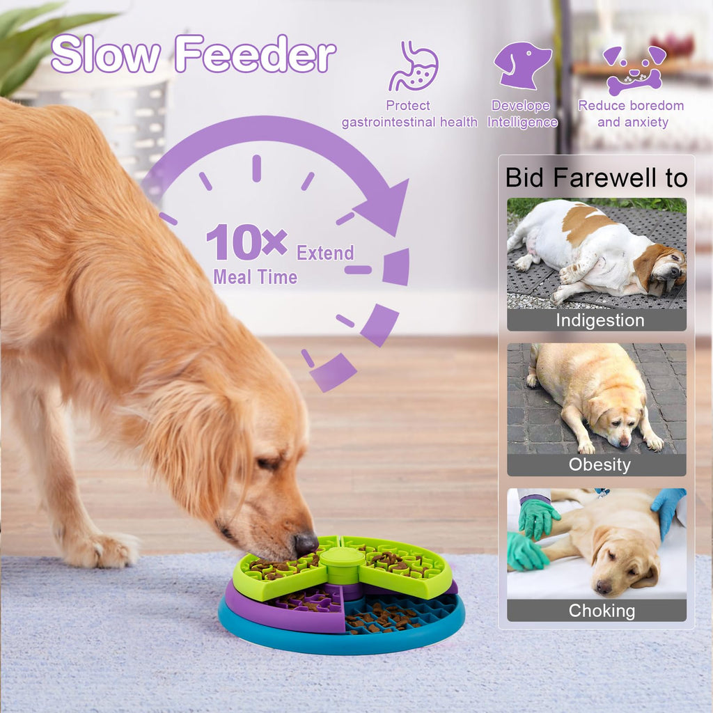 Atdoall Slow Feeder Dog Bowl, 3-Level Interactive Dog Puzzle Feeder