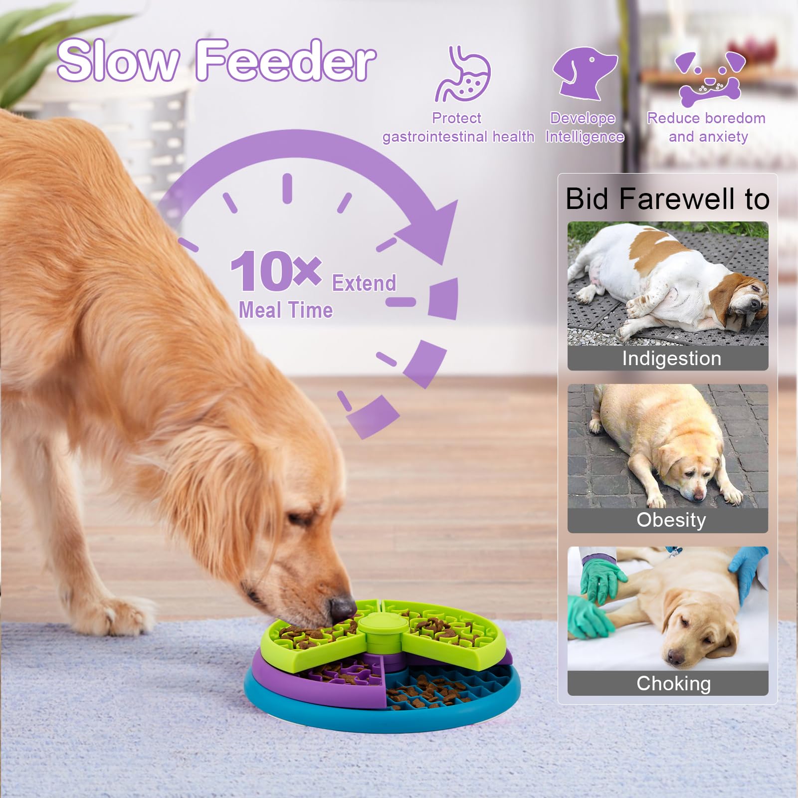 Atdoall Slow Feeder Dog Bowl, 3-Level Interactive Dog Puzzle Feeder