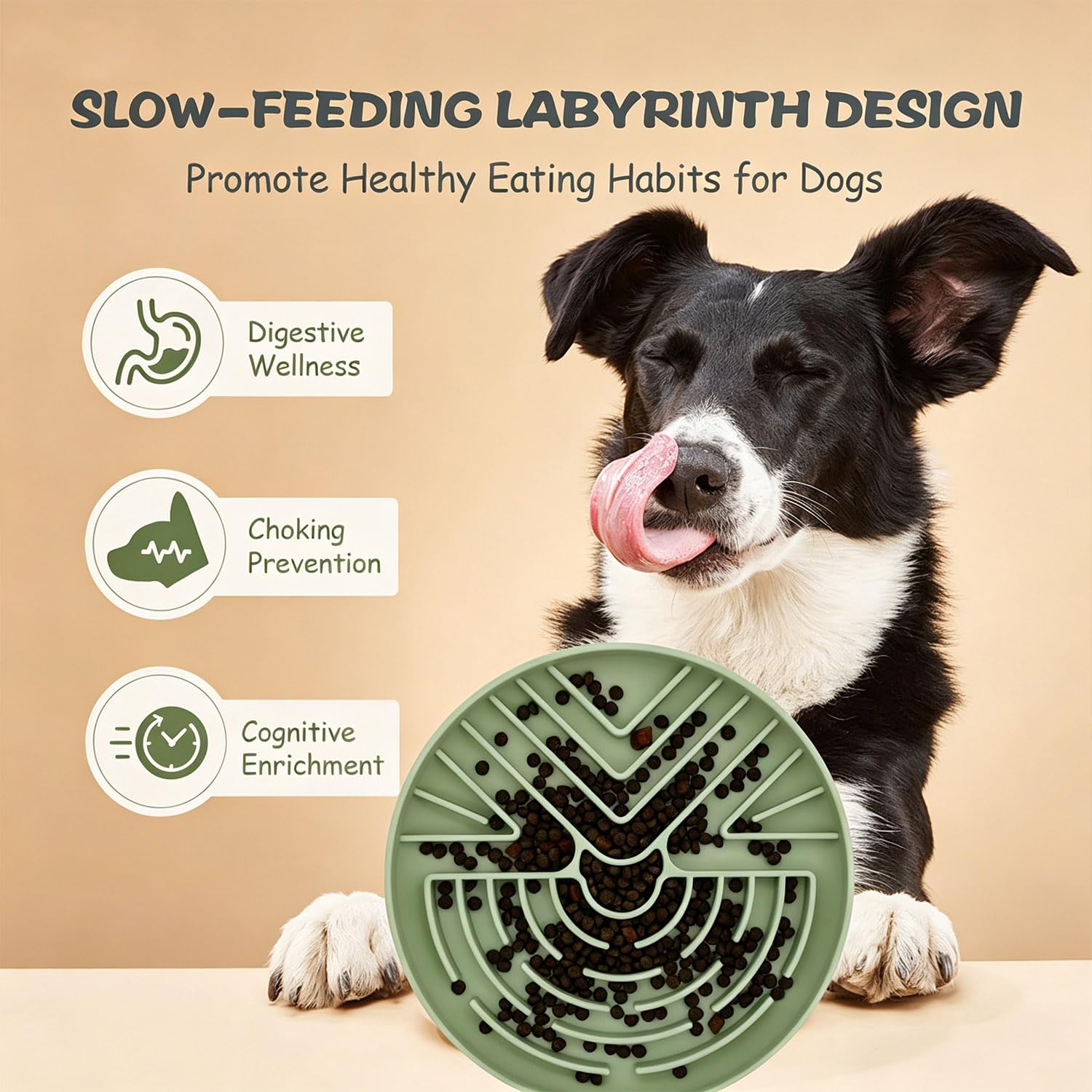 Slow Feeder Dog Bowl for Large & Small Pets, Anti Choking Puzzle Dog Food Bowl with Non-Slip Base, Interactive Pet Slow Eating, Silicone Cat Feeder for Puppies & Cats 20 * 20 * 3.5CM